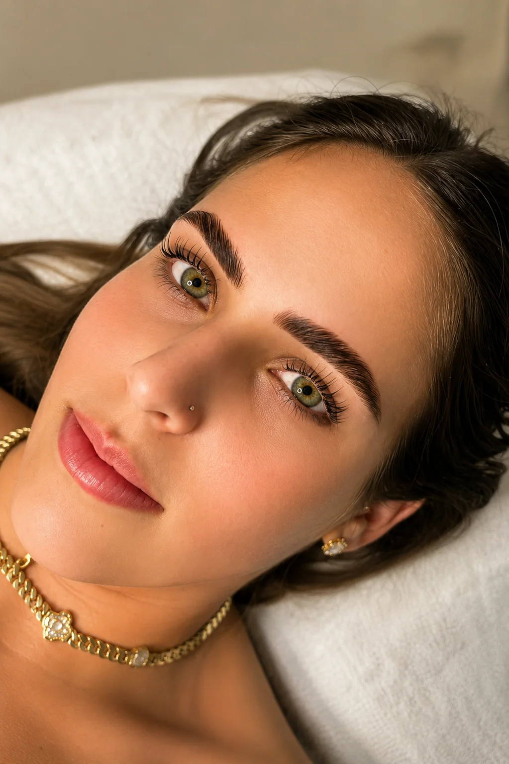 Retrato de una clienta con cejas y pestañas trabajadas